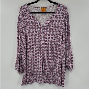 3For$20 Ruby Rd. Red and White Geometric Patterned Blouse Size: 1X